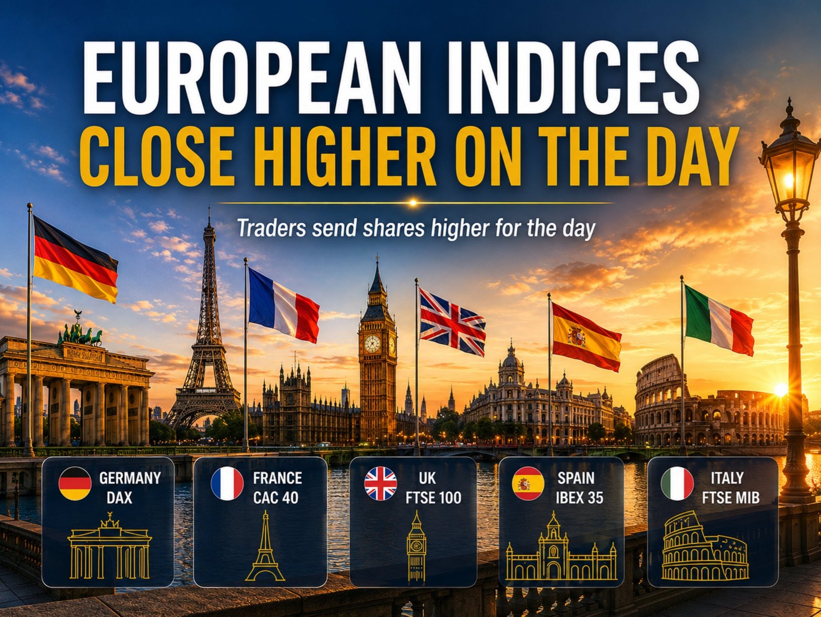 Major European indices are closing the day and the week greater