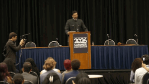 Hasan Piker wears a Mao-style swimsuit at College Democrats conference