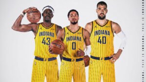 Indiana Pacers Unveil New Gold Statement Edition Uniforms With Pinstripes