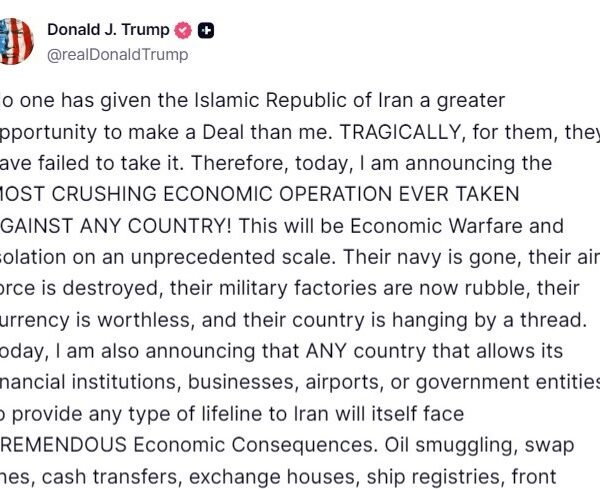 Trump vows crushing new financial operation towards Iran, warns allies