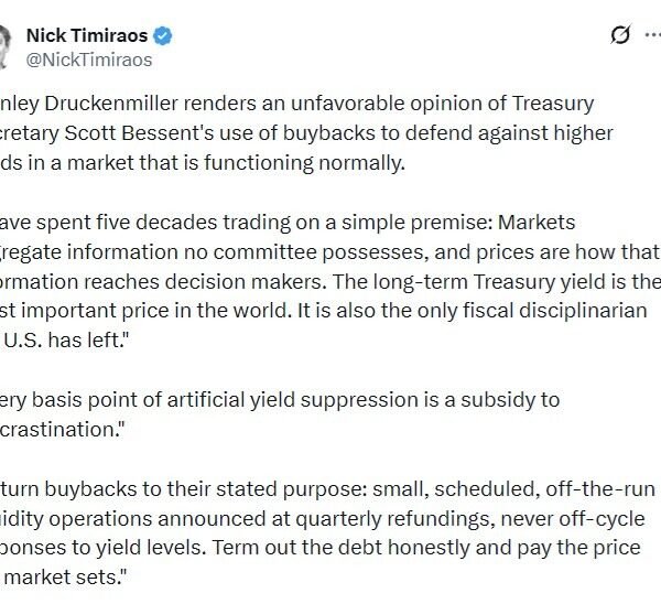 Legendary investor Druckenmiller says Treasury is suppressing the bond market’s warning sign