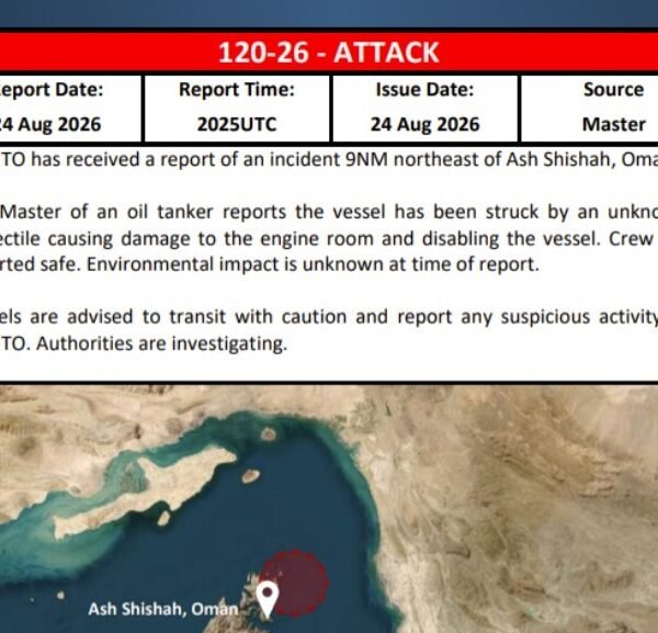 Tanker struck by projectile off Oman, UKMTO says
