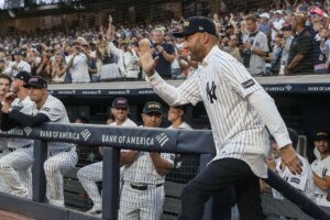 PICTURES: Derek Jeter’s spouse Hannah steals highlight in strapless black sequin robe at a star-studded gala at Cipriani Wall Street