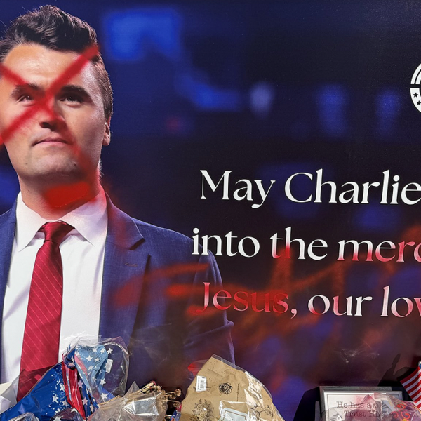Charlie Kirk statue vandalized with crimson paint at TPUSA Phoenix HQ
