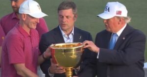 WATCH: Trump Presents Presidents Cup Tropy to Team USA After eleventh Straight Win – Team Captain Credits Trump for the Win