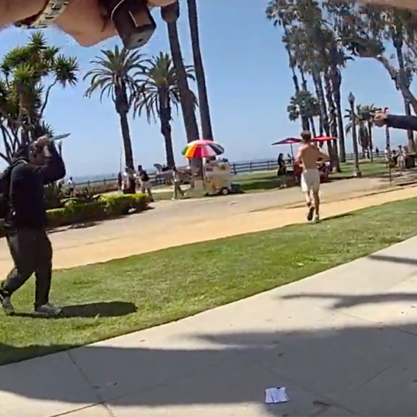 Santa Monica police bodycam exhibits man charging officer with a knife