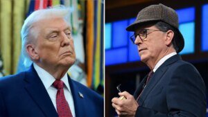 Stephen Colbert dodges Trump query after Emmy win for ‘Late Show’