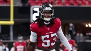 Falcons rookie Kendal Daniels stretchered off area after helmet-to-knee collision in scary scene