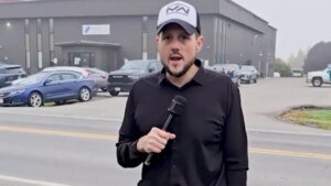 Maine Wire reporter Joe Sokol almost run over exterior Bangor clinic